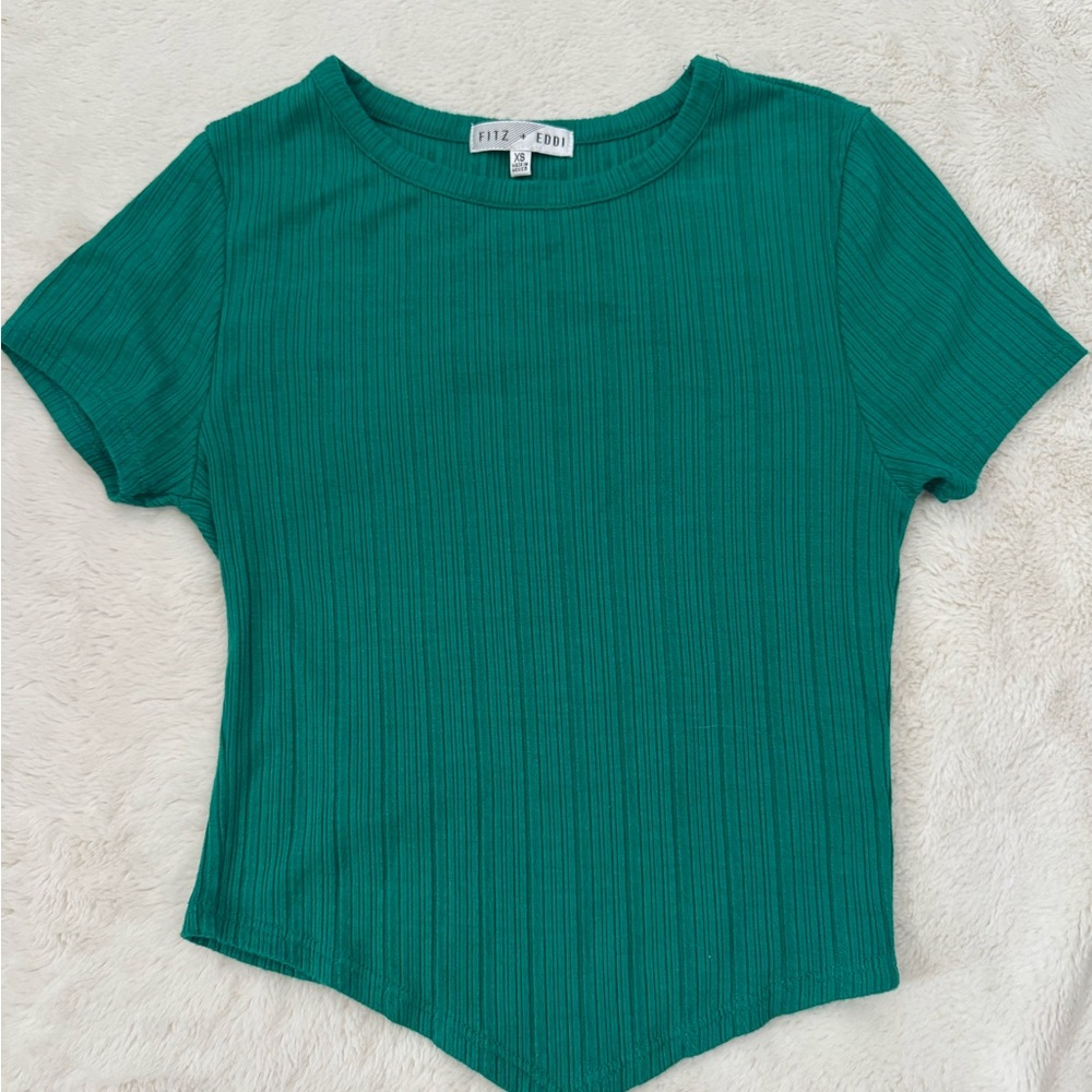 Fitz & Eddy Teal Ribbed Short Sleeve Top